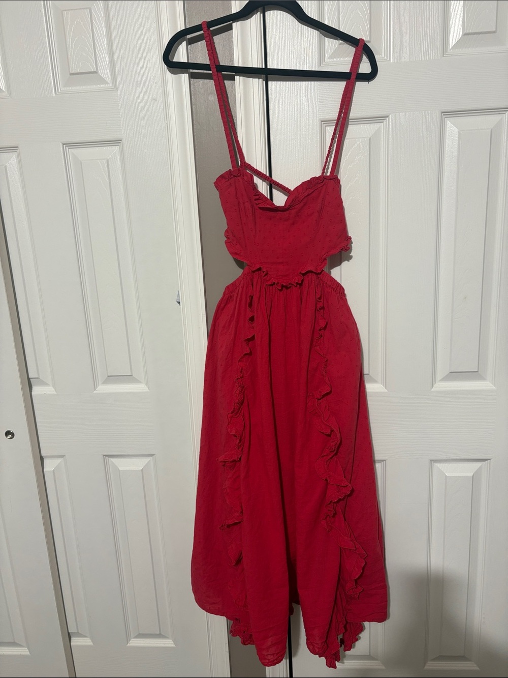 FARM Rio Red Ruffle Maxi Dress with Spaghetti Straps